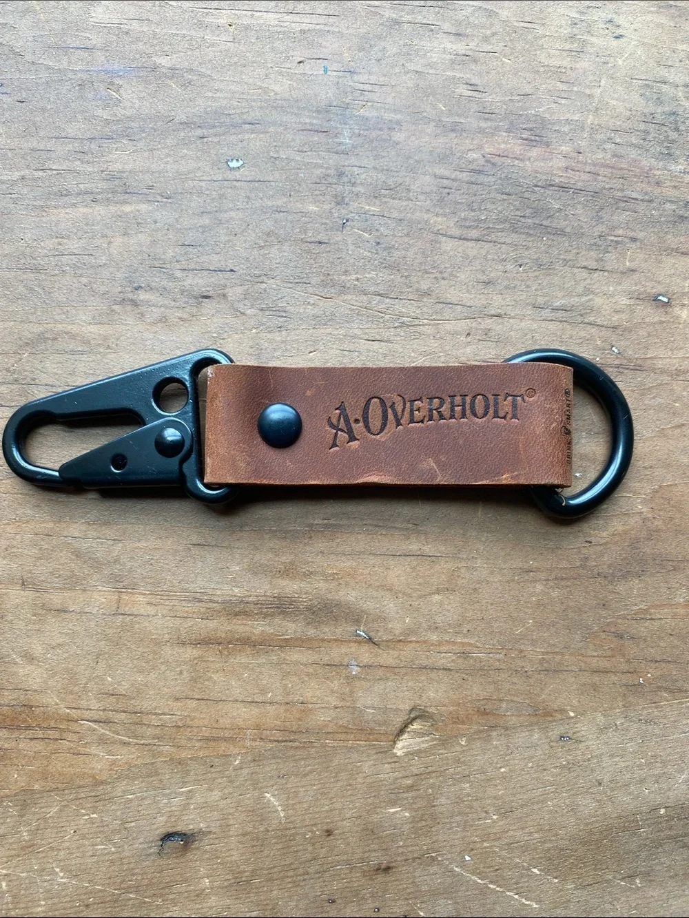 A. Overholt Whiskey Brown Leather Key Clip with Black Meta Hardware